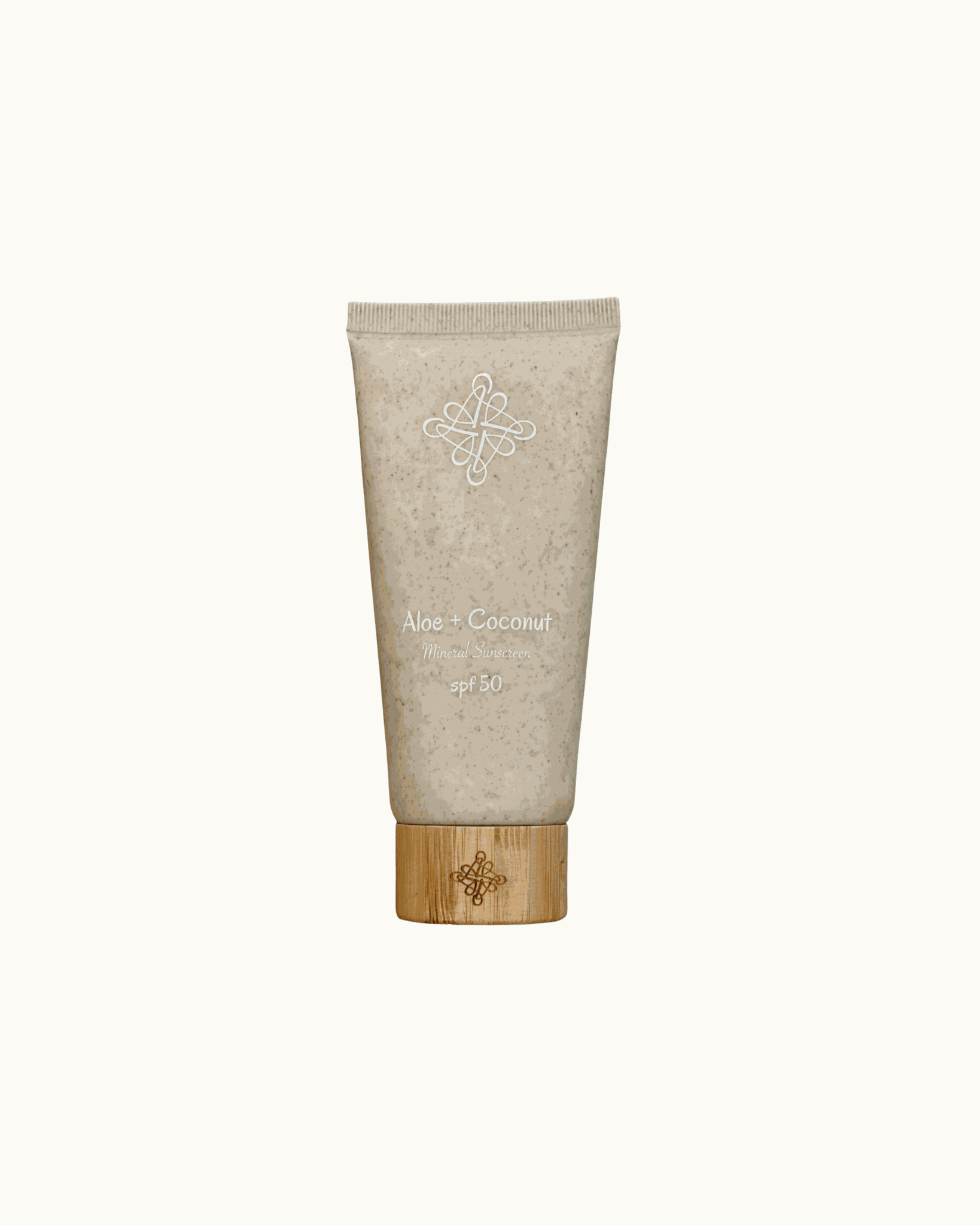 Tube of aloe vera sunscreen with coconut scent and SPF 50 in eco-friendly packaging