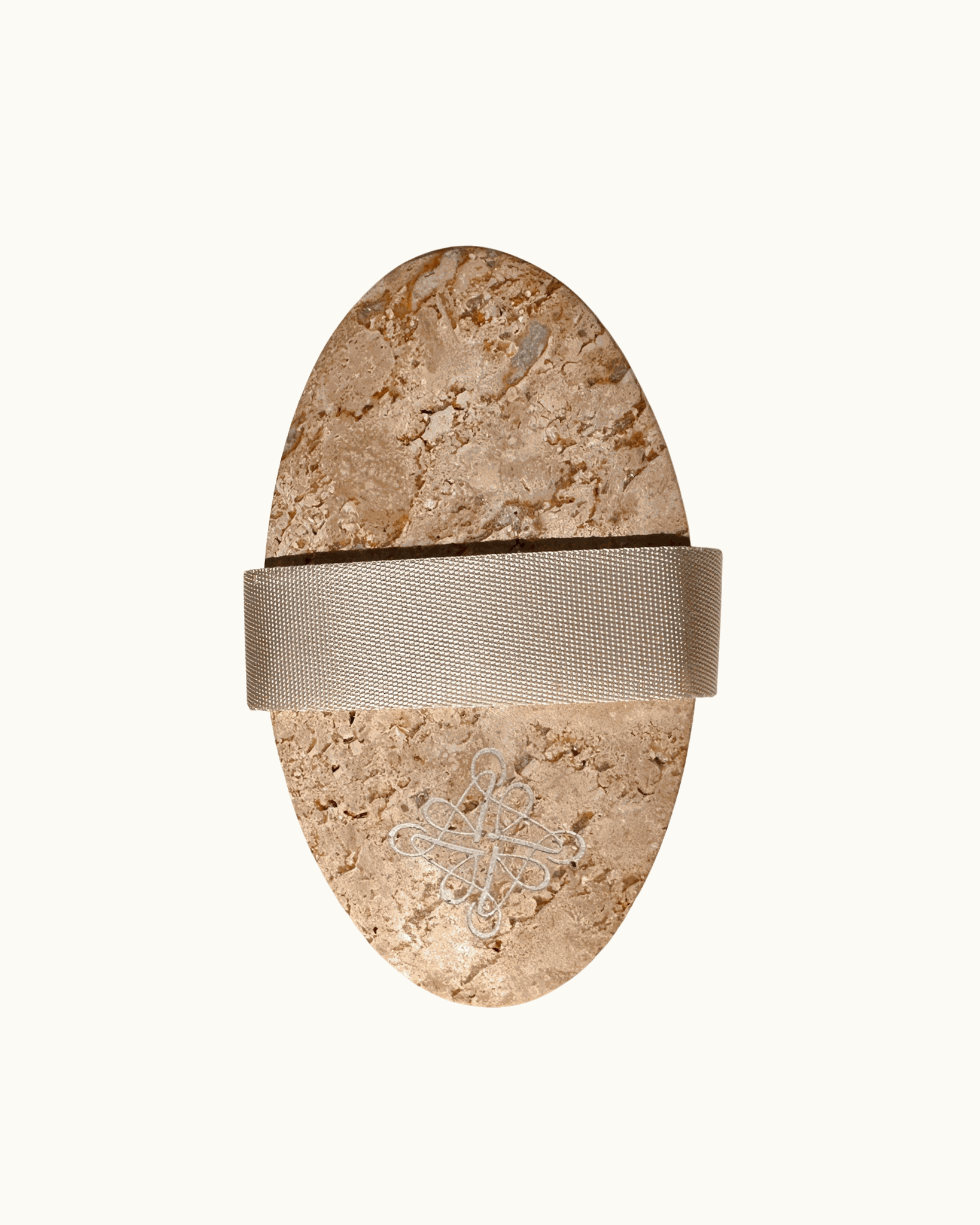 Travertine body brush with natural stone base and soft bristles for gentle exfoliation and skin revitalization.