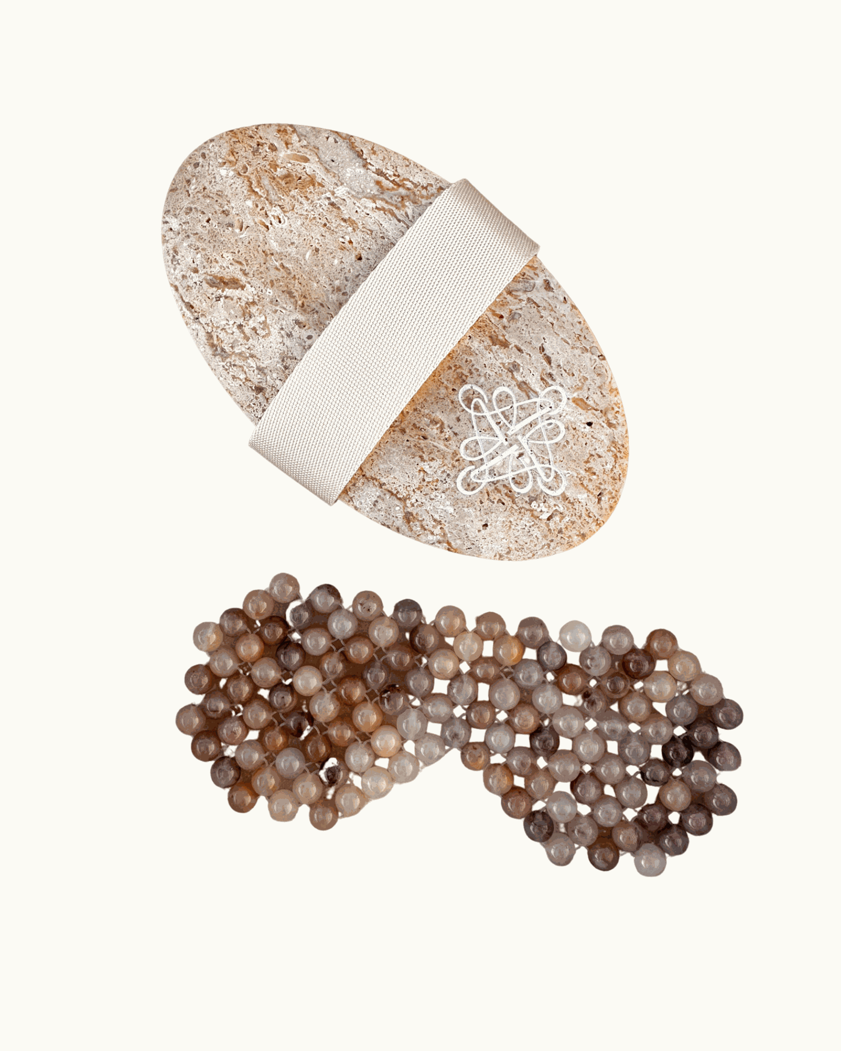 Elements Of Calm Set with Travertine Body Brush and Jade Stone Eye Mask for glowing skin and relaxation